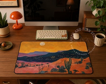 Desert Cactus Landscape Desk Mat | Southwestern Mountain Mouse Pad