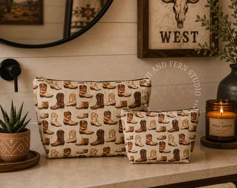 Cowboy Boot Western Art Accessory Pouch, Southwest Cosmetic Bag