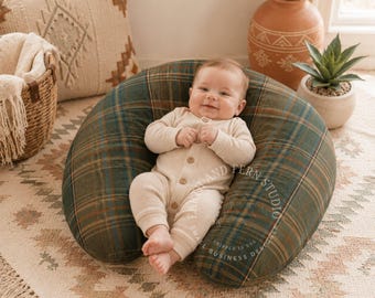 Green Plaid Nursing Pillow Cover, Tartan Pattern