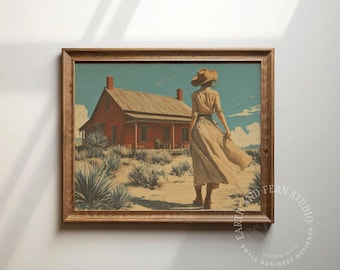 Vintage Farmhouse Art Poster, Southwest Landscape Decor, Rustic Wall Art