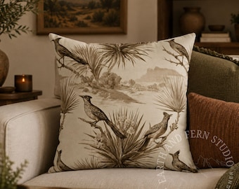 Vintage Desert Road Runner Decorative Throw Pillow, Rustic Southwestern Pillowcase