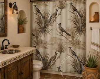 Vintage Roadrunner Shower Curtain | Rustic Southwestern Western Bathroom Decor