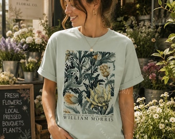 William Morris Floral Print T-Shirt | Vintage Botanical Top, Ornate Brown Tee