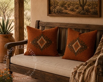 Southwest Kilim Pattern Pillow | Rustic Boho Cushion, Aztec Decor