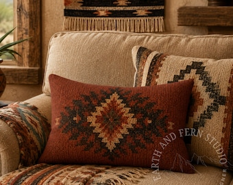 Southwestern Aztec Lumbar Pillow | Rustic Kilim Decor