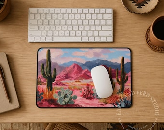 Desert Cactus Landscape Desk Mat | Southwestern Mountain Mouse Pad
