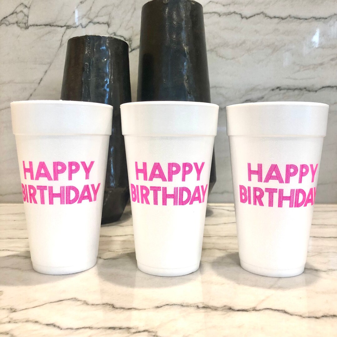 20 Oz. Styrofoam Party Cups, Happy Birthday Etsy