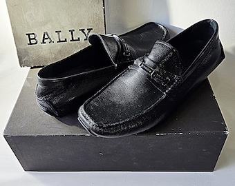 Vintage Bally Waldines Loafers | NEW Black Goat Grained Leather Moccasins (US 9.5 D)
