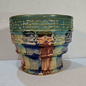 Vaso per orchidee coreana / Arte moderna da studio / Celadon in stile Goryeo con rosso mattone e blu