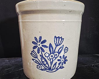 Vintage Crock by Western Stoneware with Blue Floral Design | USA Mark | Farmhouse Kitchen