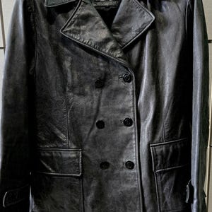 90s Leather Peacoat - Etsy