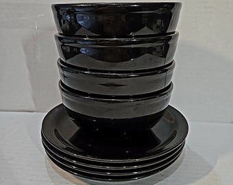 8pc Stoneware Set by TodaysHome in Black Gloss | 1990s Replacement Plates & Bowls