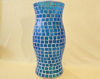 11.5" Hurricane Candle Shade in Handcrafted Blue Mosaic Glass | Coastal Boho Decor