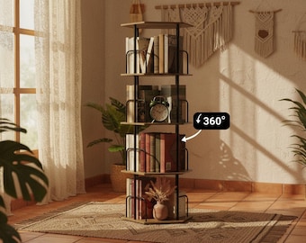 Rotating Bookshelf Tower 4 Tier, Spinning Corner Shelf, Modern Bookcase Organizer Decor