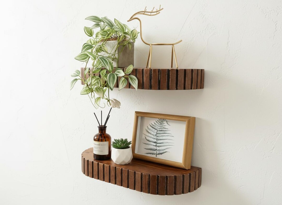 Flua Shelf Fluted Floating Shelf Set, Antique Walnut, Farmhouse Decor - Etsy