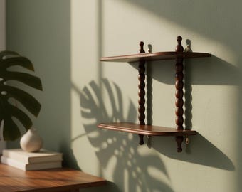 Roman Column Floating Shelf, Dark Brown Pine Wood Tiered Wall Decor