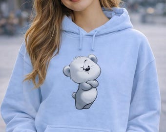 Sudadera con capucha de oso, sudadera de oso de peluche kawaii, suéter suave y estético, adorable regalo minimalista de dibujos animados, sudadera con capucha unisex