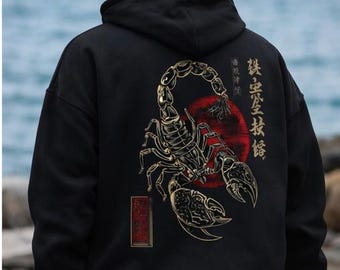 Scorpion Hoodie, Japanese Streetwear, Graphic Hoodie, Dark Aesthetic Goth Hoodie, Oversized Pullover, Unisex Hoodie