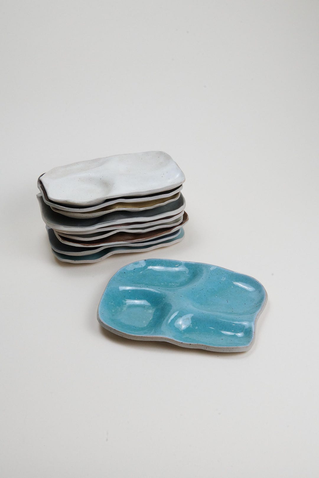 Ceramic Snack Plate (Four Wells) - Ocean Blue