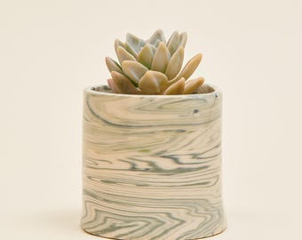Maceta con diseño de mármol verde y blanco