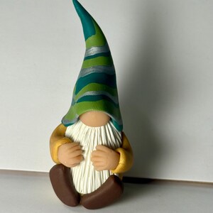 Handmade Gnome Figurine, Striped Hat Gnome, Artisan Cottagecore Decor