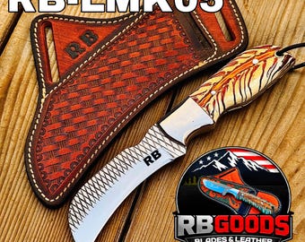 Rasp Blade Lineman Knife: Handmade Bull Cutter Knives Belt Leather Sheath Wedding Gift.