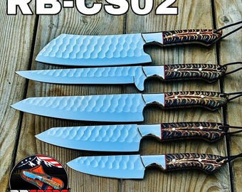 Chief knives set with leather roll kit – Custom Made knives Wedding Gift