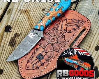 Coltello da cowboy artigianale in acciaio Damasco Bull Cutter con fodero in pelle: regalo personalizzato.