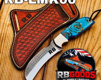 Rasp Blade Lineman Knife: Handmade Bull Cutter Knives Belt Leather Sheath Wedding Gift.