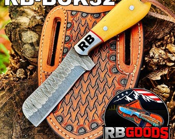 Cuchillo de carnicero fabricado a medida en acero de alto carbono con funda de cuero.