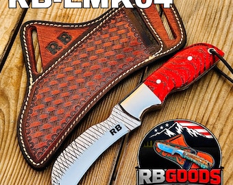 Cuchillo de electricista con hoja de escofina: Cuchillos cortadores de toros hechos a mano con funda de cuero para cinturón, regalo de boda.