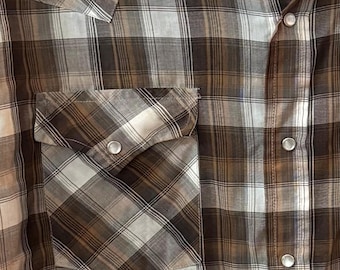 Ely Cattleman Vintage Westernskjorta, brunrutig, korta ärmar Herr XL