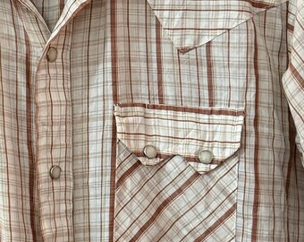 Dee Cee Vintage Westernskjorta, brunrutiga pärlknappar, herr XL