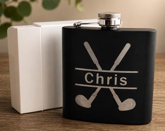 Custom Engraved Matte Black Stainless Steel Flask | Personalized Groomsmen Gift