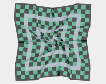 Jade Forest Check - Anime inspiriert 66 cm Charmeuse Schal aus 100% Seide