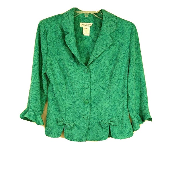 Vintage Miss Dorby Button Up Jacket Blazer Women Size 10 Green Textured Floral