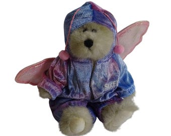 Vintage 90s Unipak Plush Teddy Bear With Six Flags Butterfly Outfit Jointed 8 inch