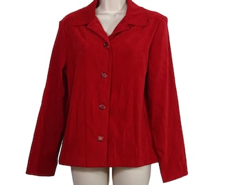 Camisa-chaqueta vintage Y2K Briggs New York roja con botones para mujer, talla S, para oficina o otoño.
