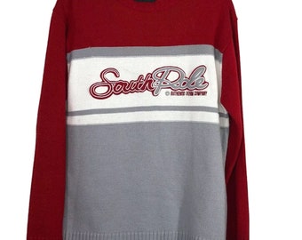 SouthPole Crewneck Sweater Boys Size L White Red Gray Acrylic Long Sleeve