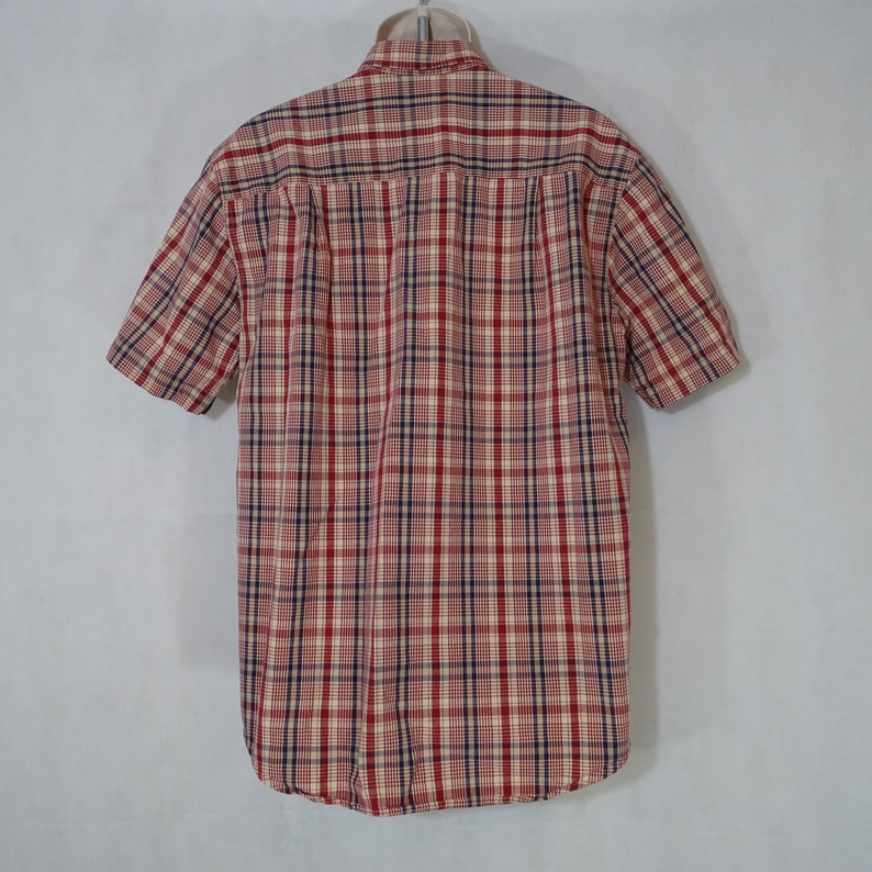LL Bean Plaid Shirt Men Size M Red Blue Button Front Short Sleeve
