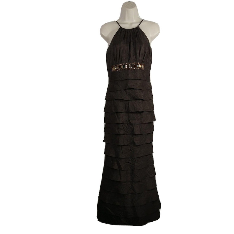 Adrianna Papell Occasion Formal Gown Dress Layered Size 4 Brown Vintage Y2K image 1