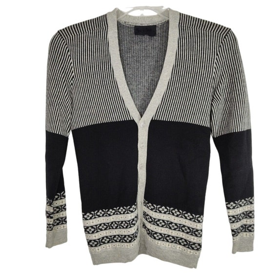 Vintage Grey Ant Grey Black Striped Wool Grandpa Sweater Men Size