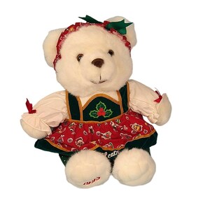 Vintage Santa Magical Toyshop 1995 White Bear Heather Weihnachten Samt Kleid