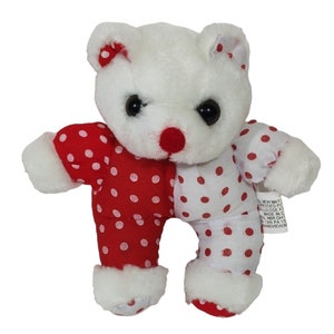 Vintage White Red Polka Dot Mini Teddy Bear Plush Stuffed Animal Toy Christmas