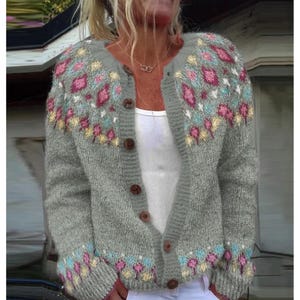 Handgemaakt gebreid bloemenvest voor dames - zacht acryl gezellig sweaterjack