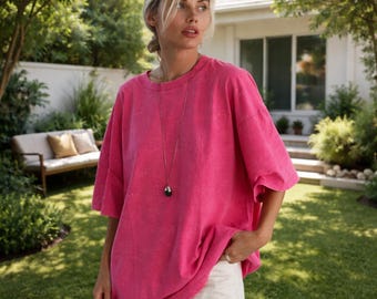 Camiseta de mujer extragrande de algodón, corte holgado y relajado, top sencillo y minimalista, estilo streetwear.