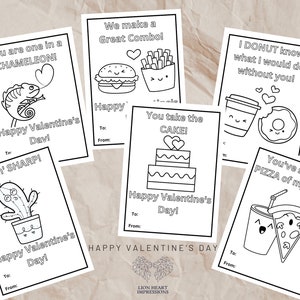 Coloring Printable Valentine&#39;s Day Cards, Classroom Valentine&#39;s Day Cards for Kids, Instant Download