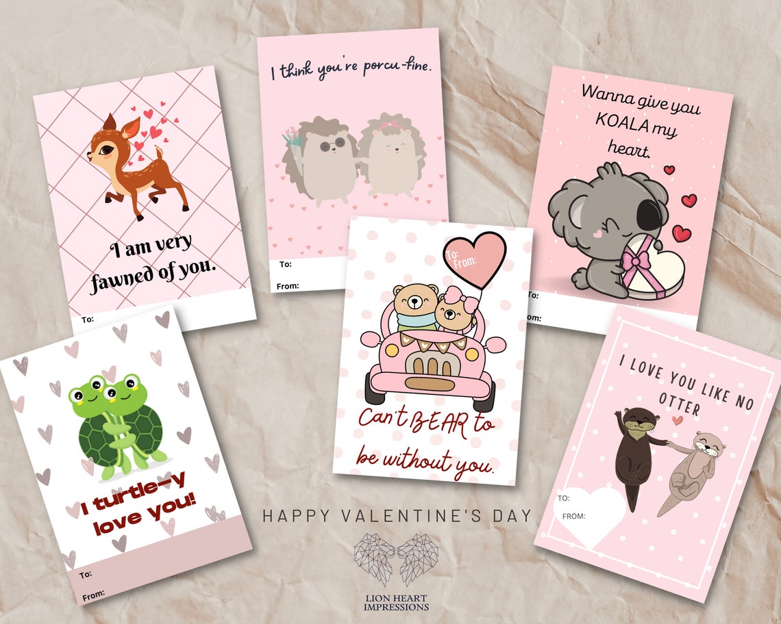 Printable Forest Animal Pun Valentine's Day Cards, Classroom Valentine