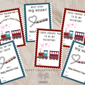 Tarjetas imprimibles del día de San Valentín del tren, tarjetas del día de San Valentín en el aula para niños, concientización sobre el autismo, descarga instantánea