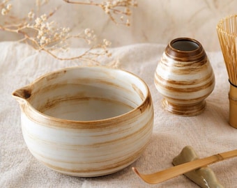 Handgefertigtes Chawan Matchaschalen-Set, rustikale Keramik Matcha Ki, erdige Ton Keramik Matchaschale, Muttertagsgeschenk, Hochzeitsbevorzugung